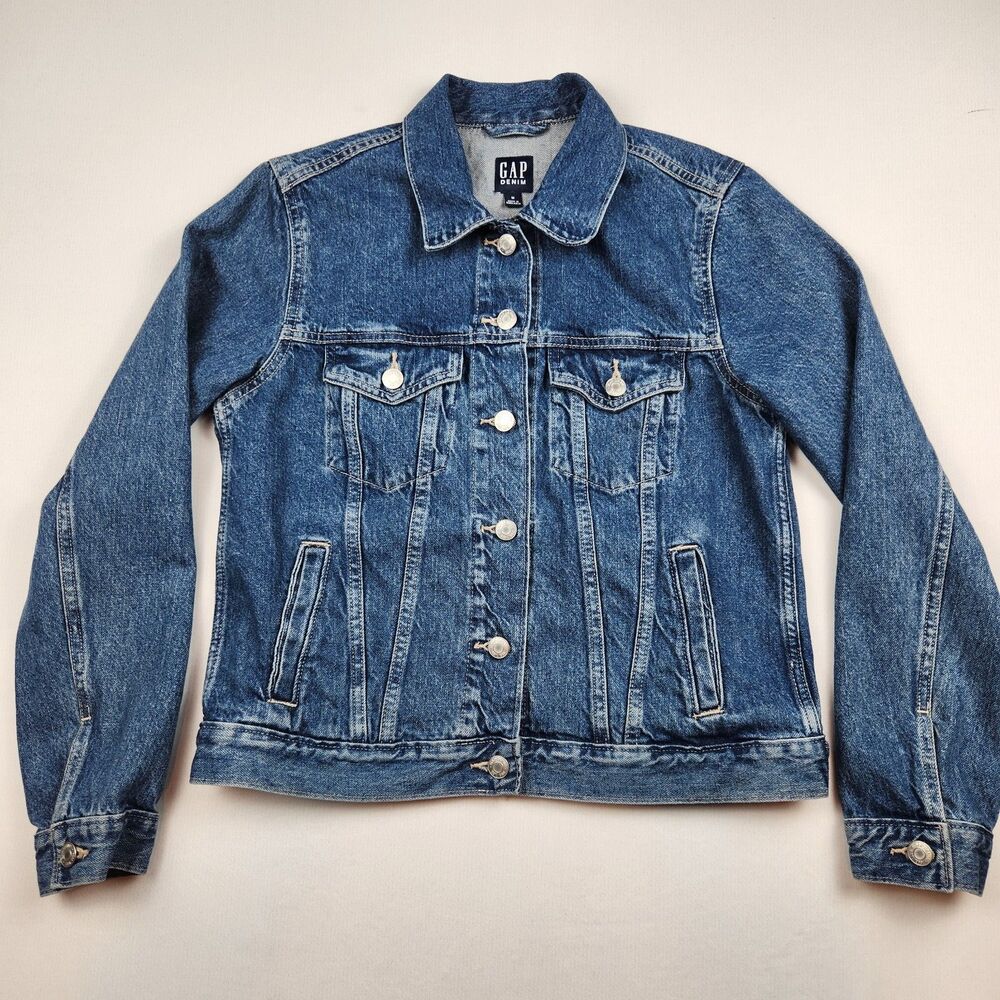 Gap Icon Denim Jean Jacket Women's M Saddle Blue Trucker Y2K Retro Streetwear